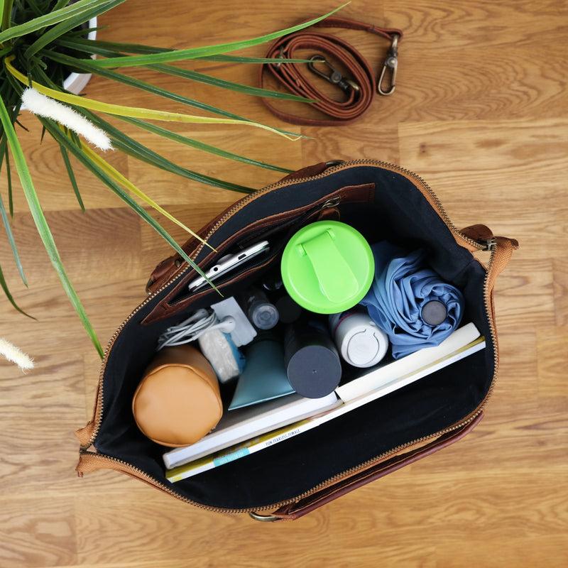 Leconi Henkeltasche Damentasche Canvas Leder Grün LE0043