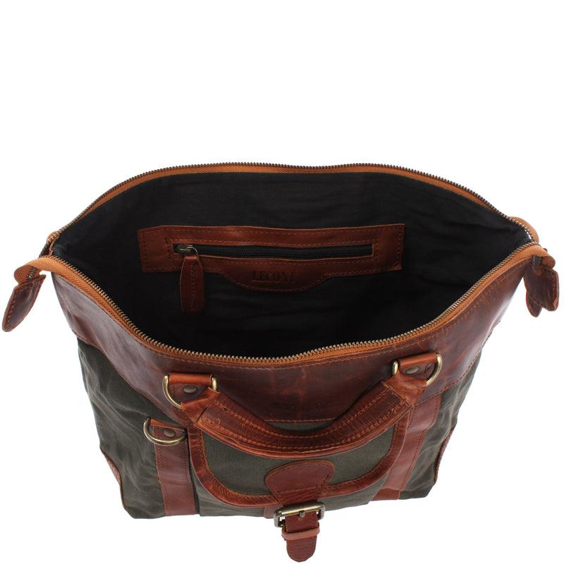 Leconi Henkeltasche Damentasche Canvas Leder Grün LE0043