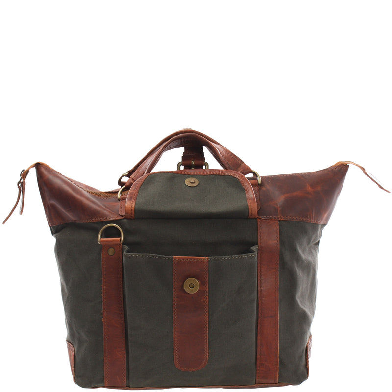 Leconi Henkeltasche Damentasche Canvas Leder Grün LE0043