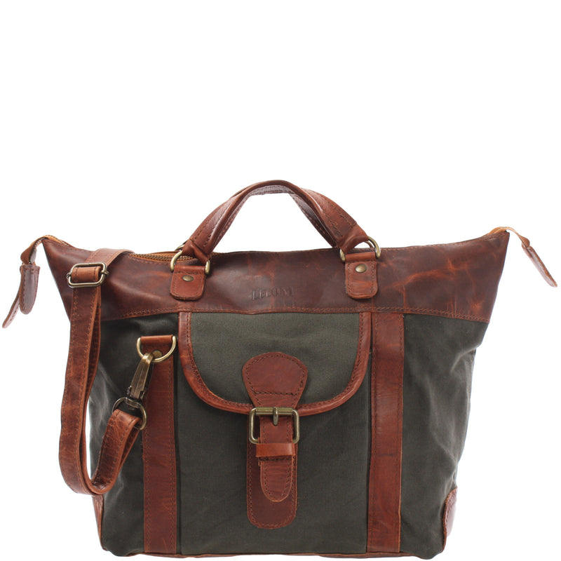 Leconi Henkeltasche Damentasche Canvas Leder grün LE0043 Leconi Henkeltasche Damentasche Canvas Leder grün LE0043