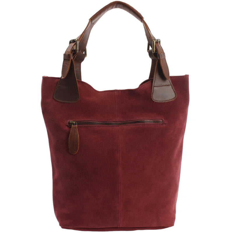 Leconi Henkeltasche Damentasche Veloursleder Leder Bordeaux LE0033