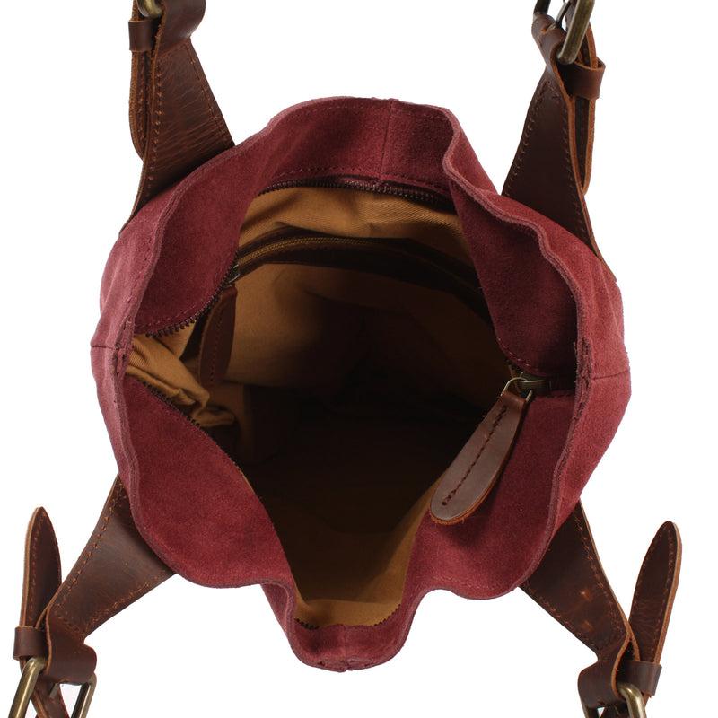 Leconi Henkeltasche Damentasche Veloursleder Leder Bordeaux LE0033