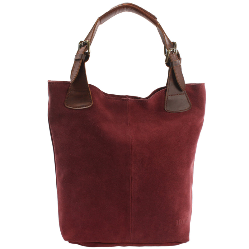 Leconi Henkeltasche Damentasche Veloursleder Leder bordeaux LE0033