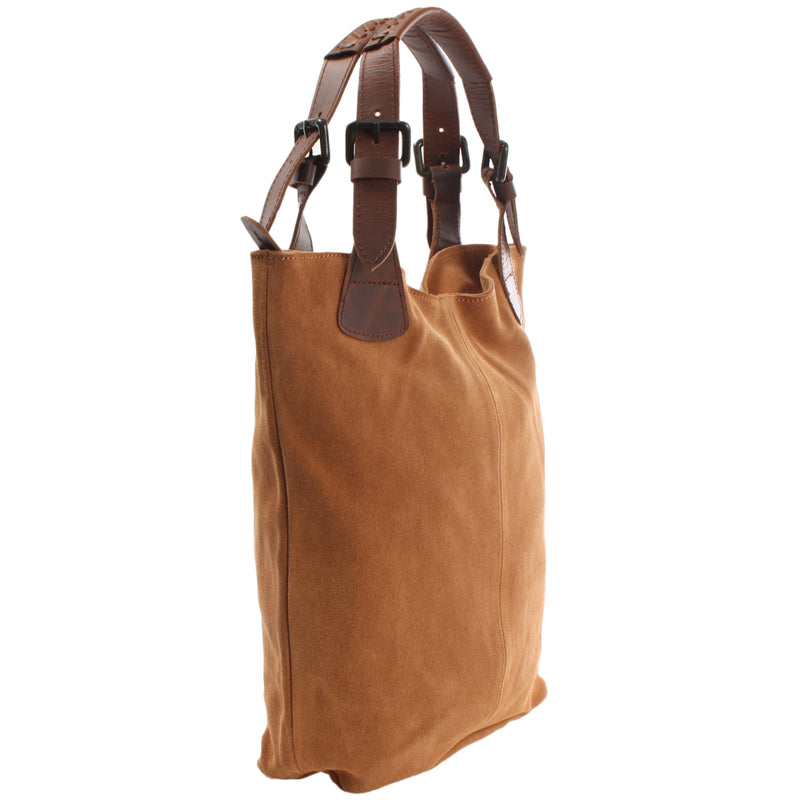 Leconi Henkeltasche Damentasche Veloursleder Leder Cognac LE0033