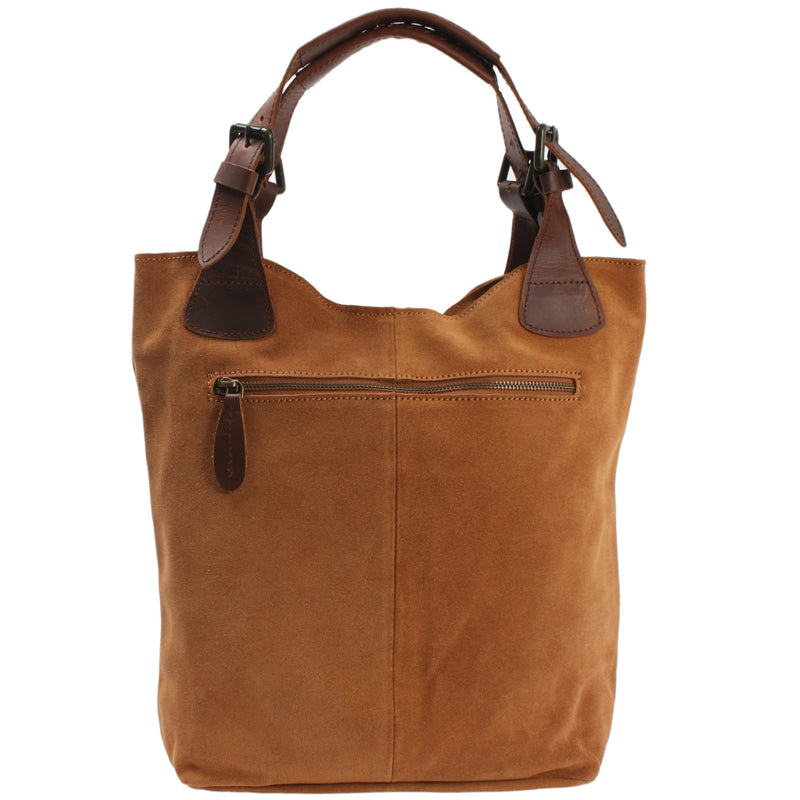 Leconi Henkeltasche Damentasche Veloursleder Leder Cognac LE0033