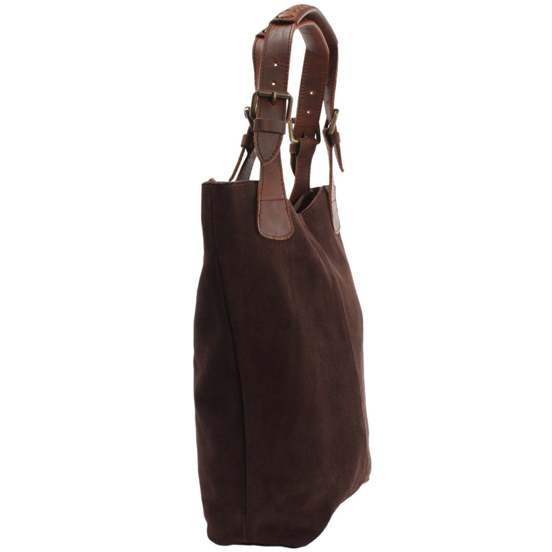 Leconi Henkeltasche Damentasche Veloursleder Leder Dunkelbraun LE0033