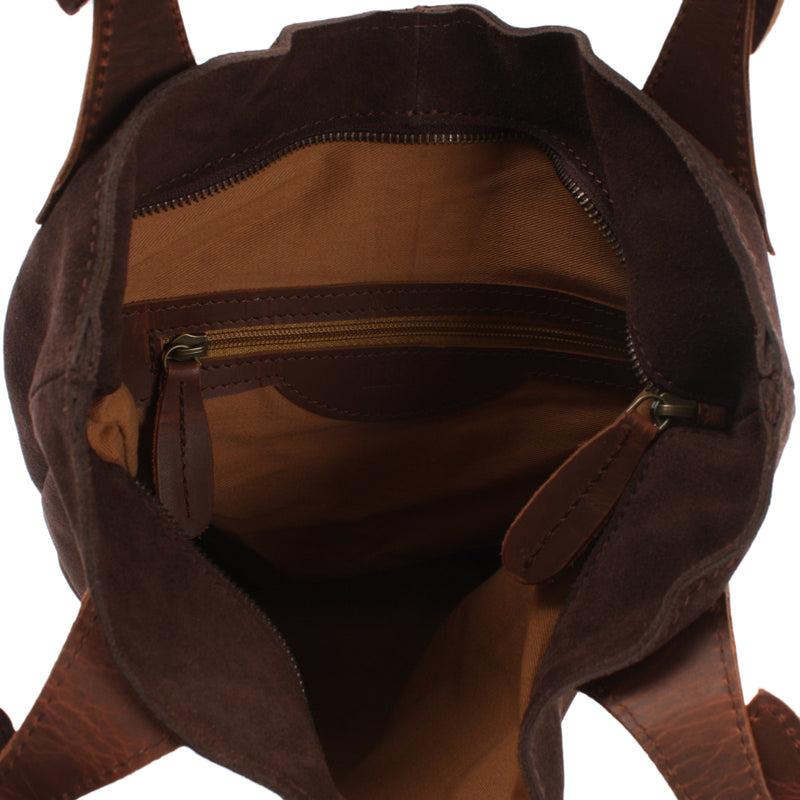 Leconi Henkeltasche Damentasche Veloursleder Leder Dunkelbraun LE0033