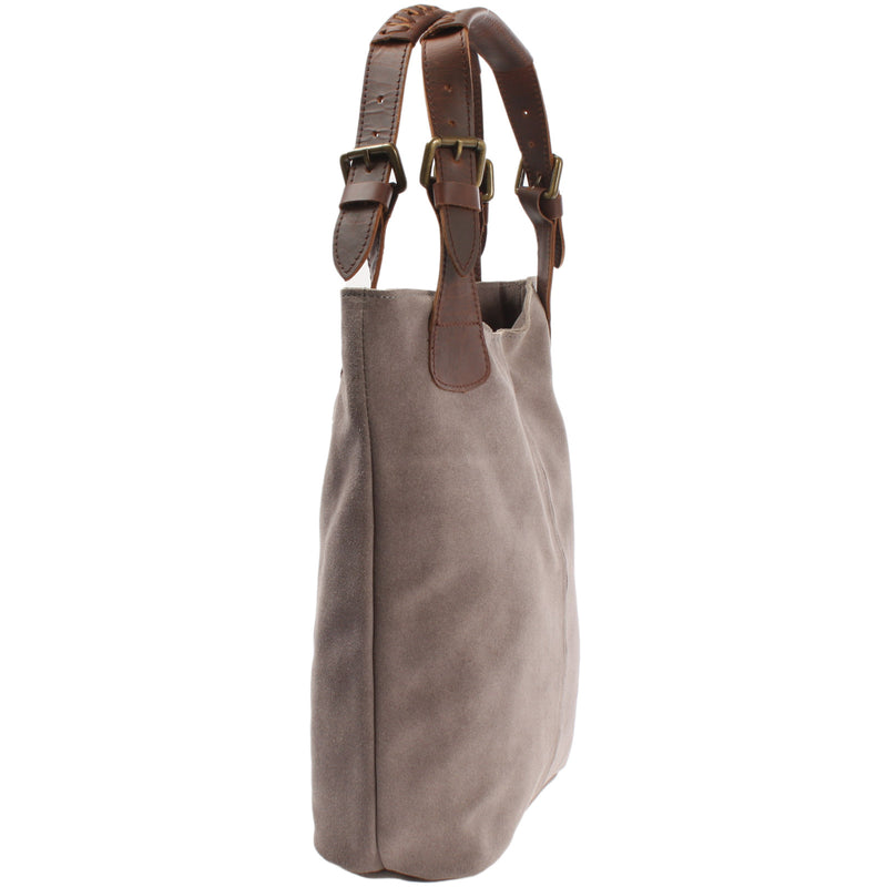 Leconi Henkeltasche Damentasche Veloursleder Leder Grau LE0033