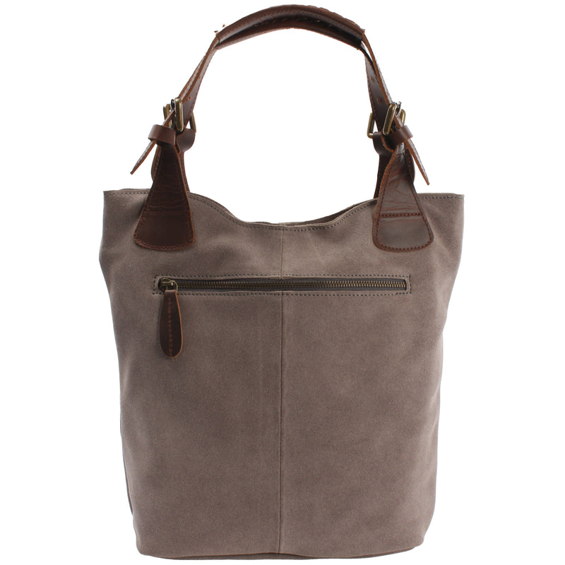 Leconi Henkeltasche Damentasche Veloursleder Leder Grau LE0033
