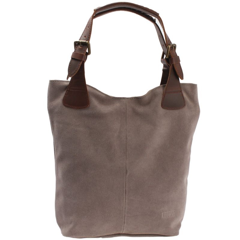Leconi Henkeltasche Damentasche Veloursleder Leder grau LE0033