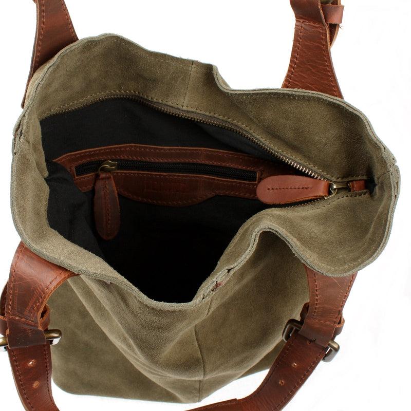 Leconi Henkeltasche Damentasche Veloursleder Leder Grün LE0033