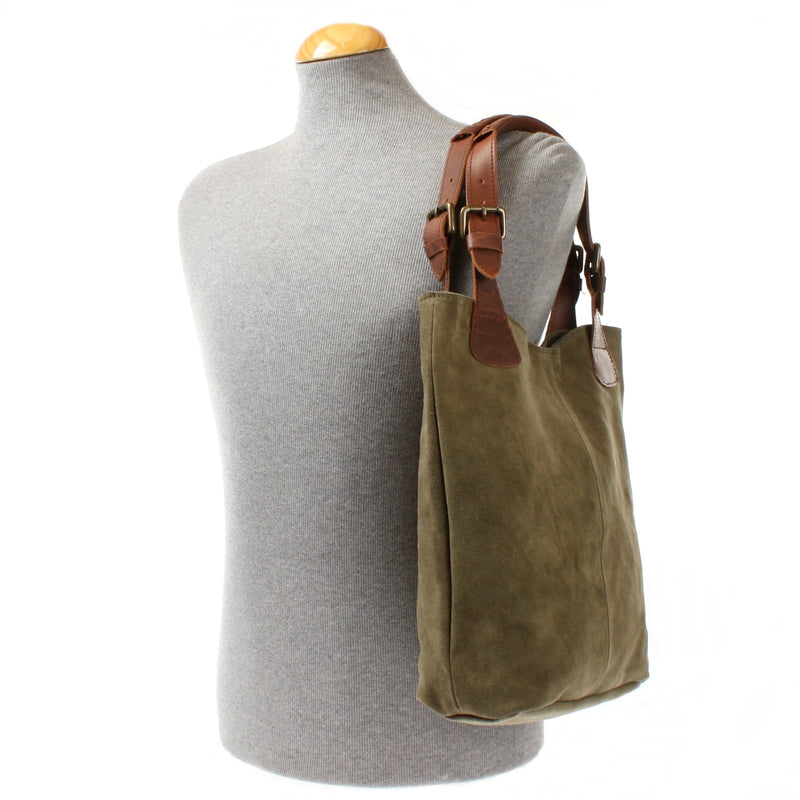 Leconi Henkeltasche Damentasche Veloursleder Leder Grün LE0033