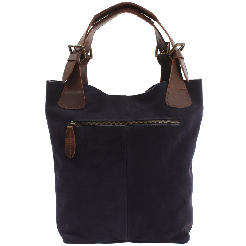 Leconi Henkeltasche Damentasche Veloursleder Leder Navy LE0033