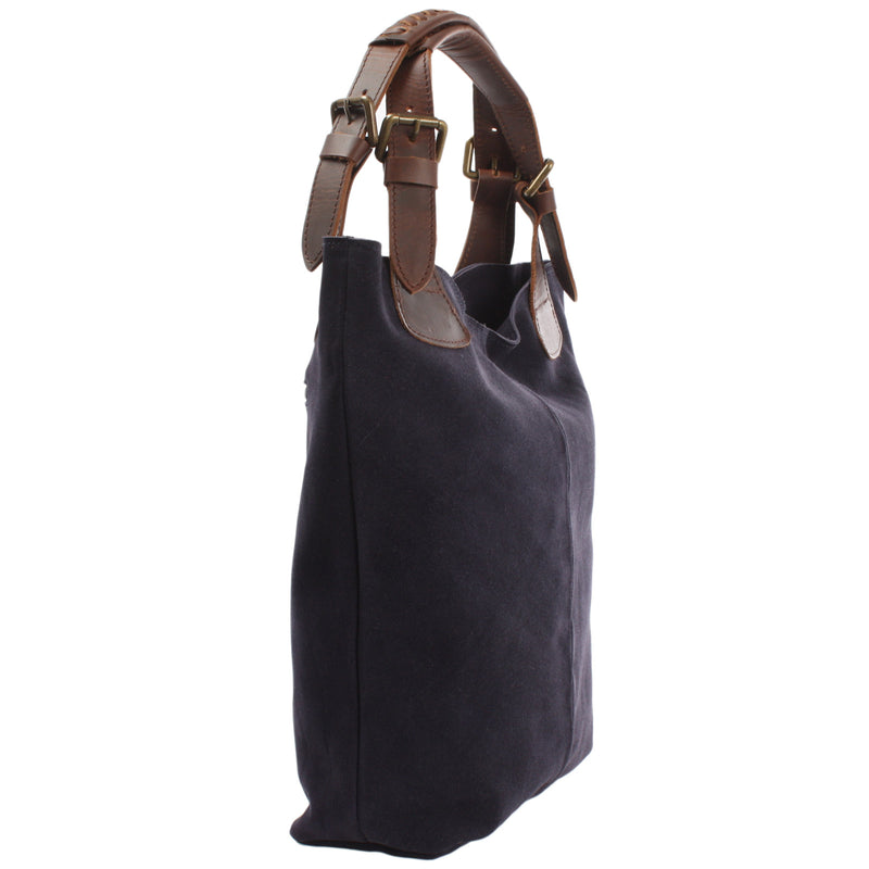 Leconi Henkeltasche Damentasche Veloursleder Leder Navy LE0033