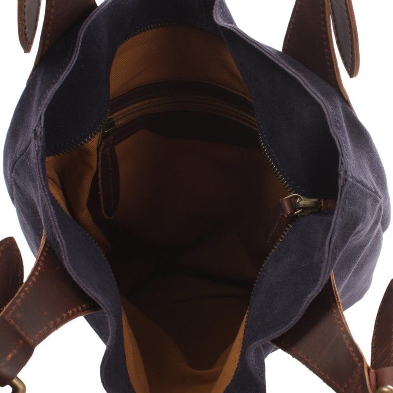 Leconi Henkeltasche Damentasche Veloursleder Leder Navy LE0033