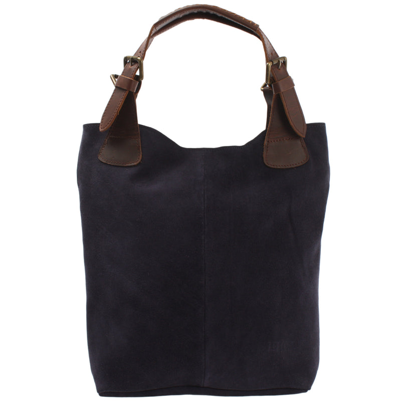 Leconi Henkeltasche Damentasche Veloursleder Leder navy LE0033