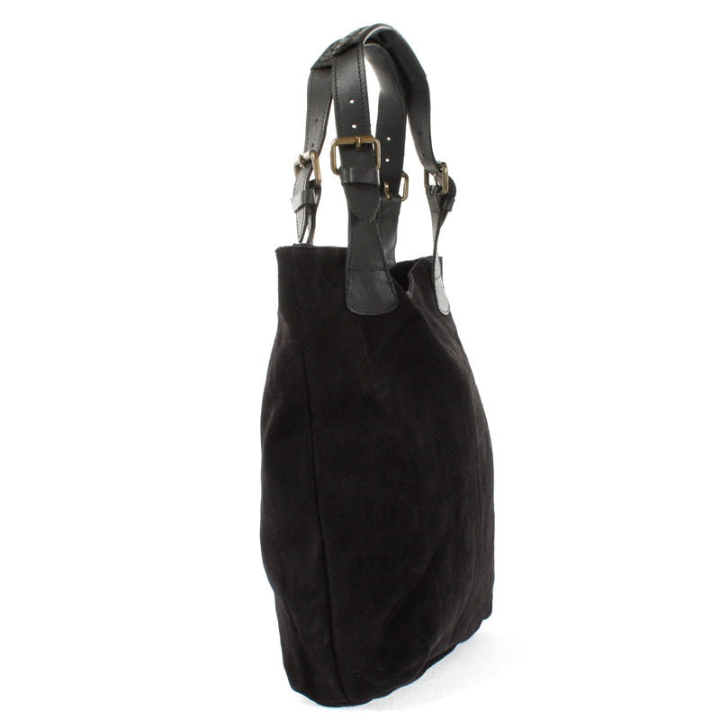 Leconi Henkeltasche Damentasche Veloursleder Leder Schwarz LE0033