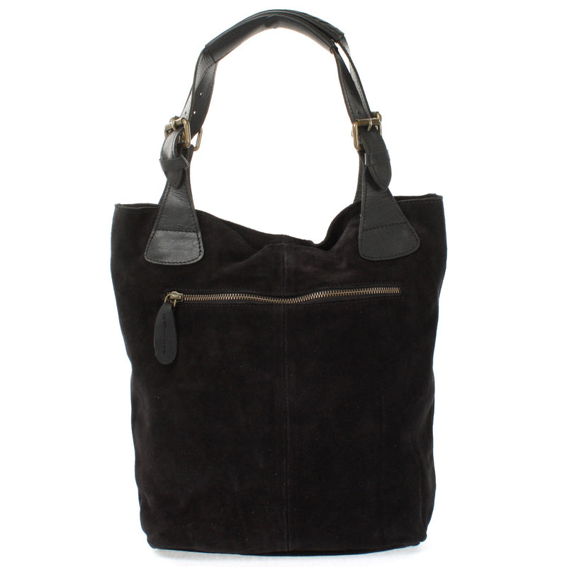 Leconi Henkeltasche Damentasche Veloursleder Leder Schwarz LE0033