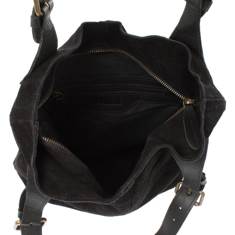 Leconi Henkeltasche Damentasche Veloursleder Leder Schwarz LE0033