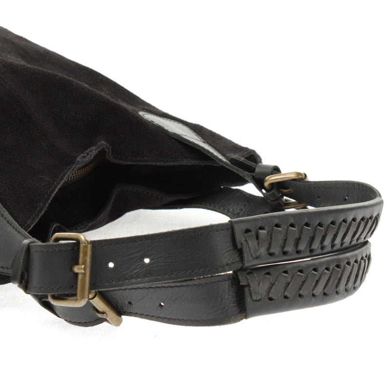 Leconi Henkeltasche Damentasche Veloursleder Leder Schwarz LE0033