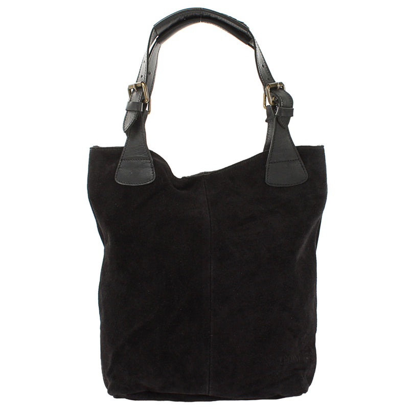 Leconi Henkeltasche Damentasche Veloursleder Leder schwarz LE0033