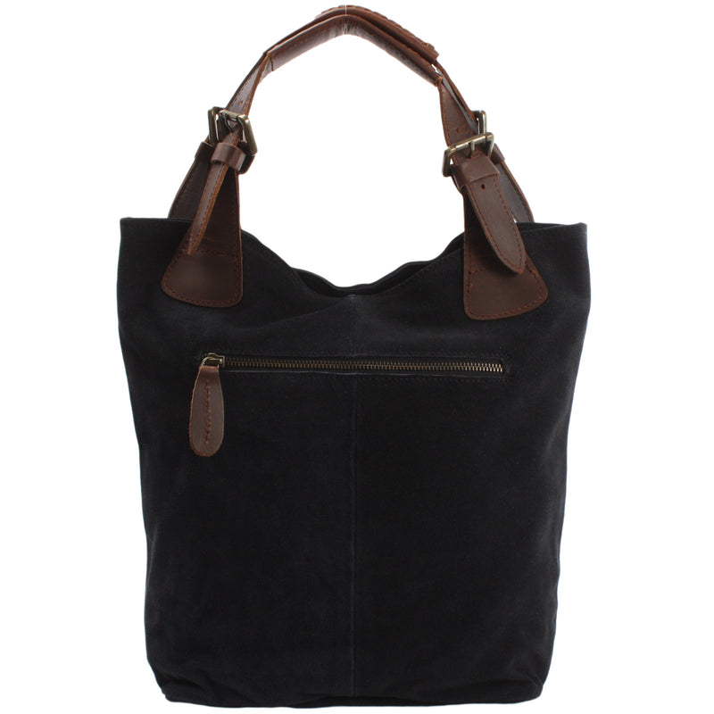 Leconi Henkeltasche Damentasche Wildleder Leder Anthrazit LE0033