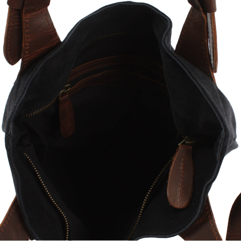 Leconi Henkeltasche Damentasche Wildleder Leder Anthrazit LE0033