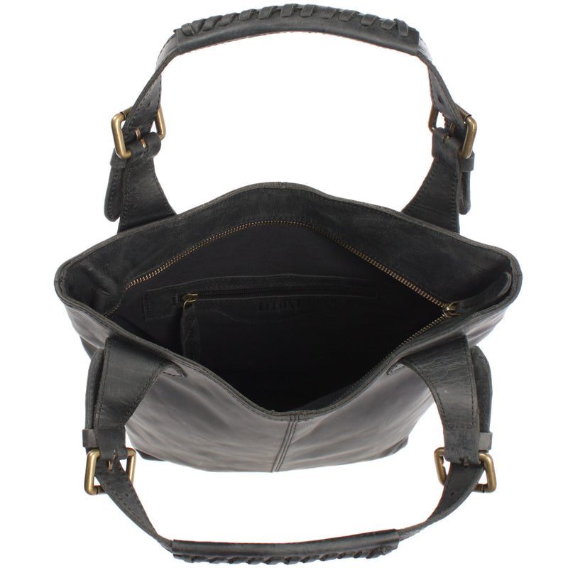 Leconi Henkeltasche Ledertasche Damentasche Leder Grau LE0033