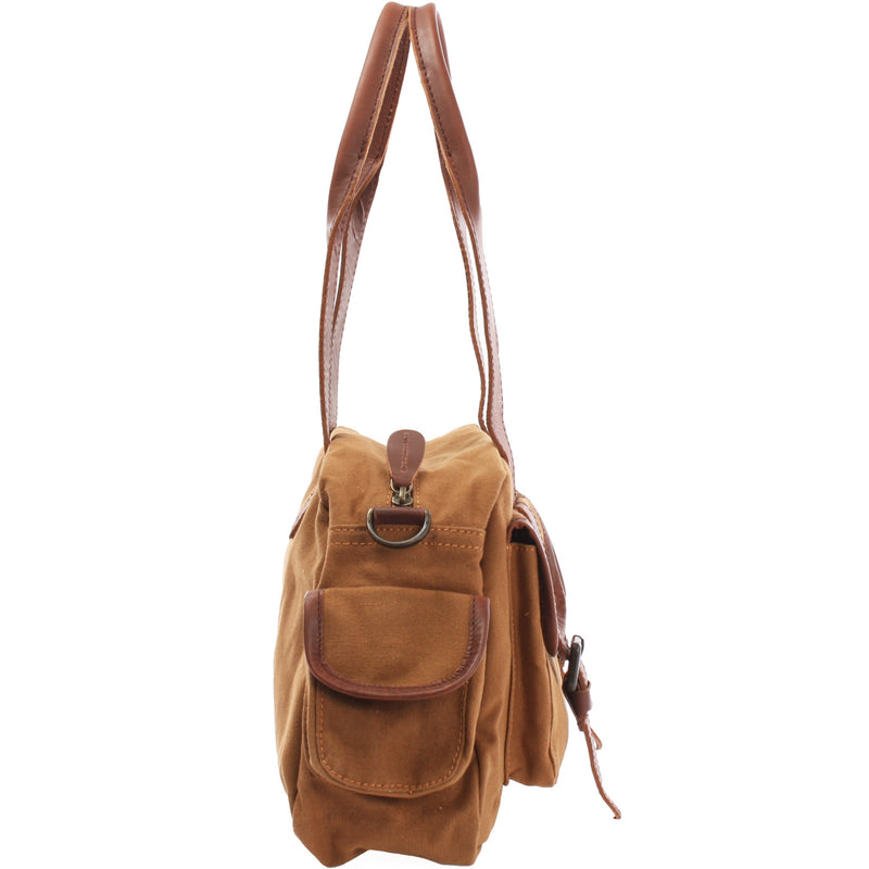 Leconi Henkeltasche Schultertasche Canvas Leder Cognac LE0042