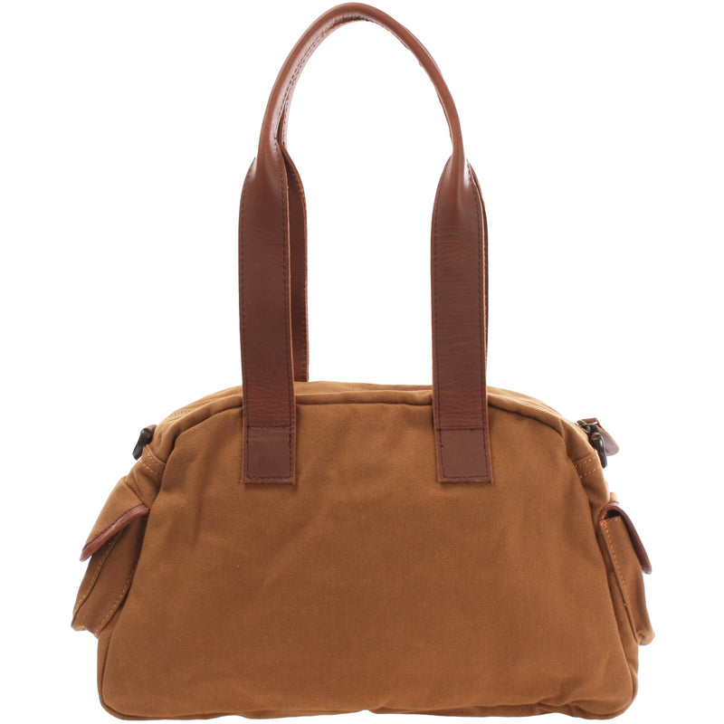 Leconi Henkeltasche Schultertasche Canvas Leder Cognac LE0042