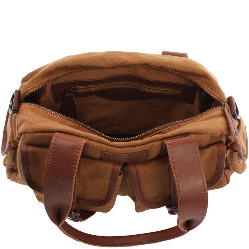 Leconi Henkeltasche Schultertasche Canvas Leder Cognac LE0042