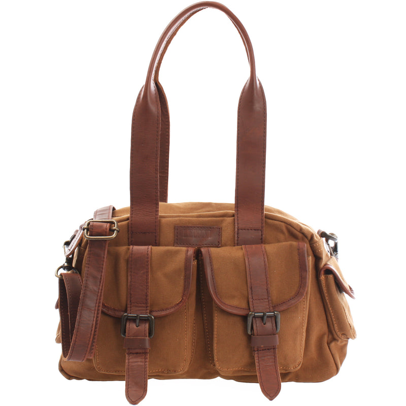 Leconi Henkeltasche Schultertasche Canvas Leder cognac LE0042 Leconi Henkeltasche Schultertasche Canvas Leder cognac LE0042