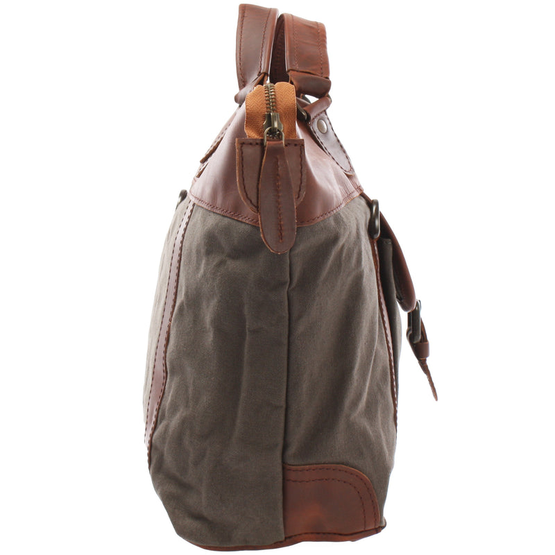 Leconi Henkeltasche Schultertasche Canvas Leder Grau LE0043