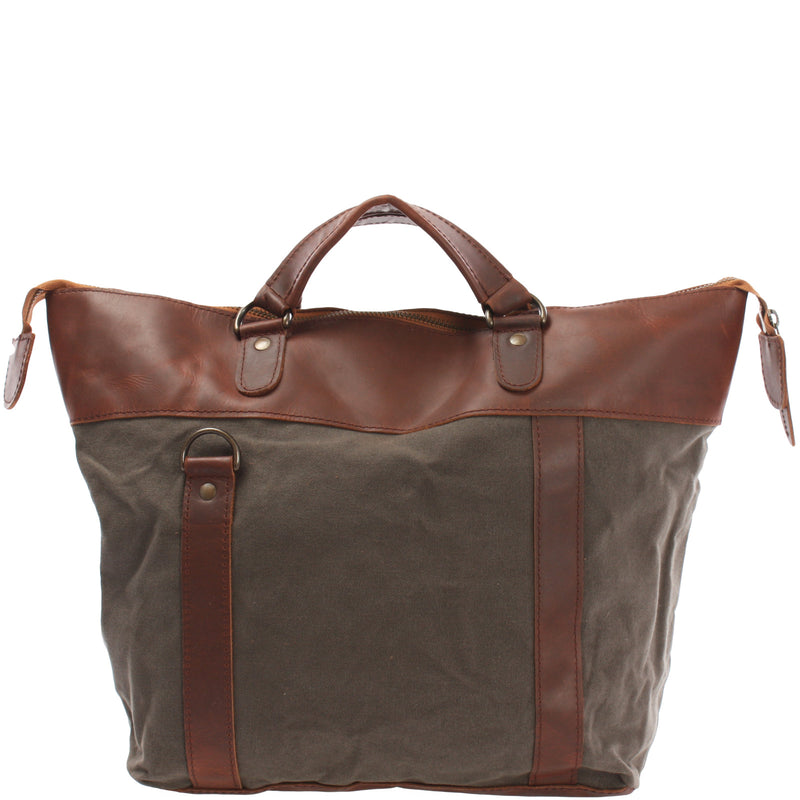 Leconi Henkeltasche Schultertasche Canvas Leder Grau LE0043