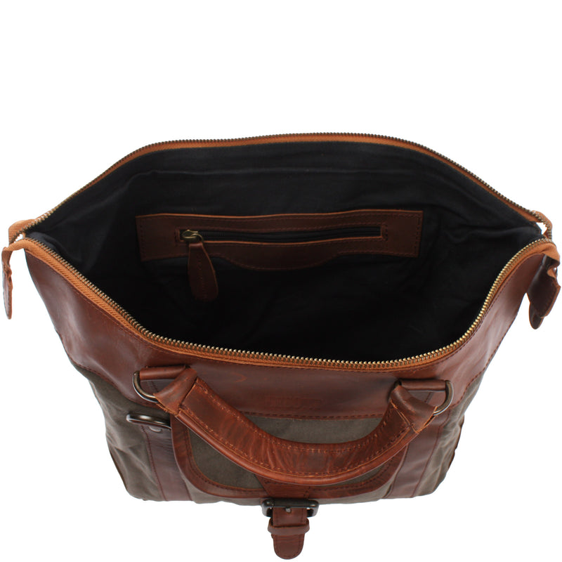 Leconi Henkeltasche Schultertasche Canvas Leder Grau LE0043