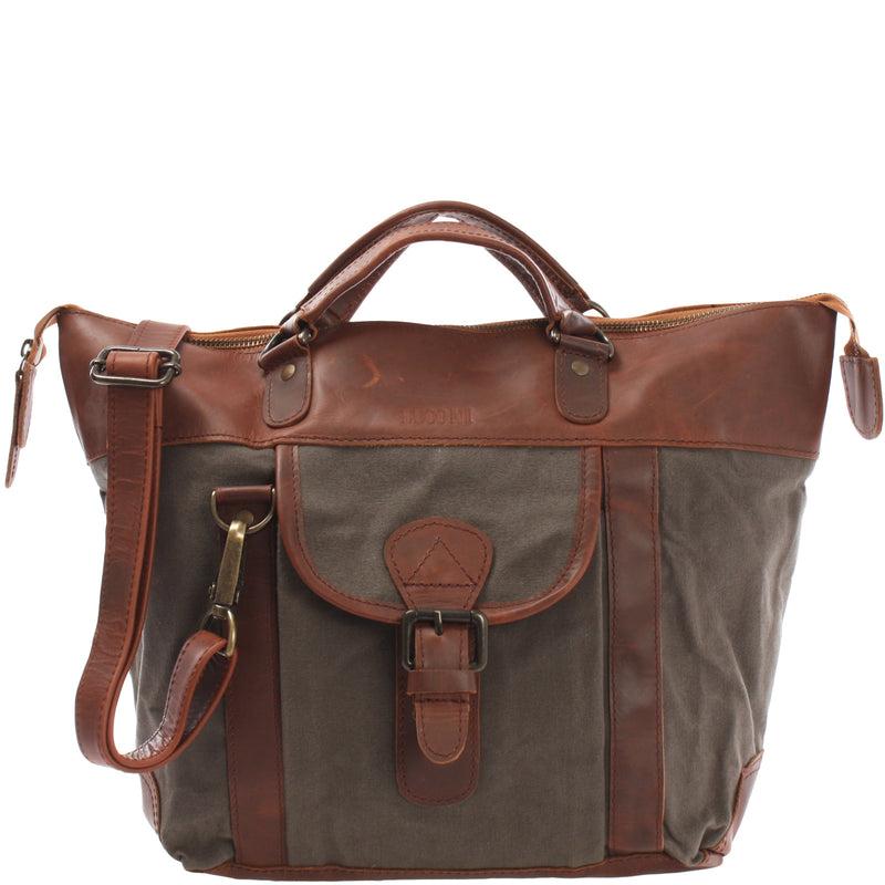 Leconi Henkeltasche Schultertasche Canvas Leder grau LE0043 Leconi Henkeltasche Schultertasche Canvas Leder grau LE0043