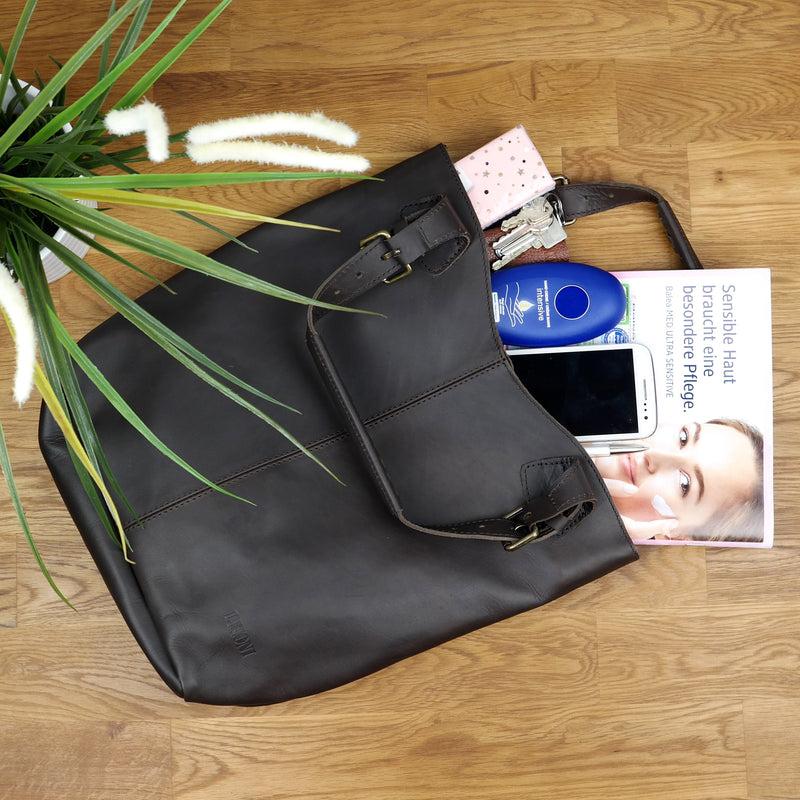 Leconi Henkeltasche Schultertasche Shopper Leder Dunkelbraun LE0033