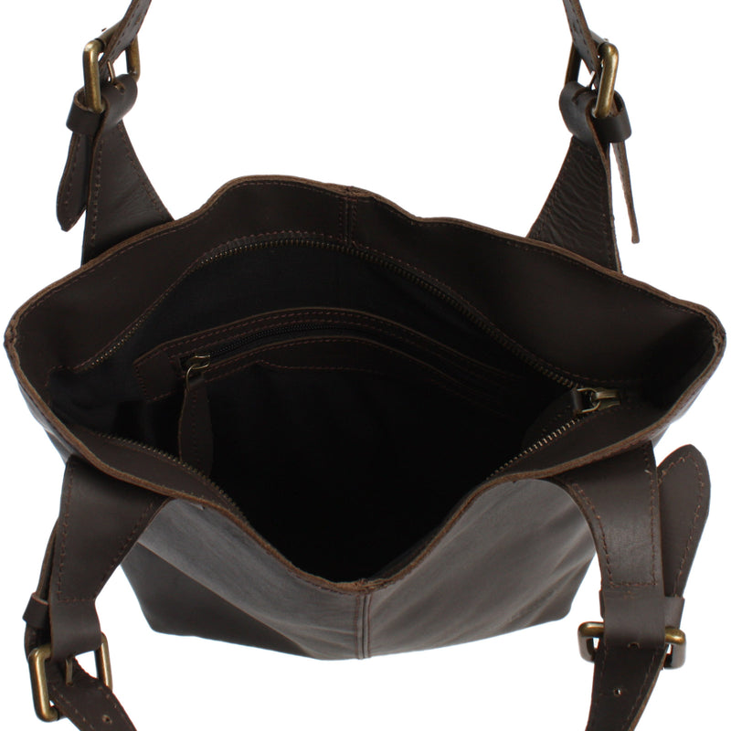 Leconi Henkeltasche Schultertasche Shopper Leder Dunkelbraun LE0033