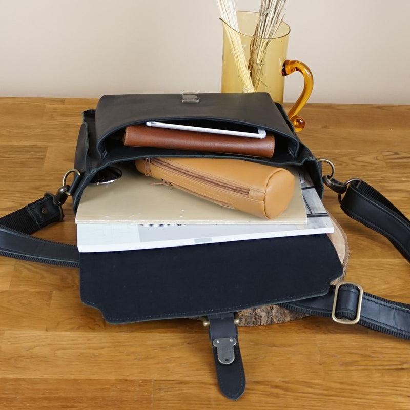 Leconi Kleine Arbeitstasche Ledertasche Umhängetasche Leder Schwarz LE3023