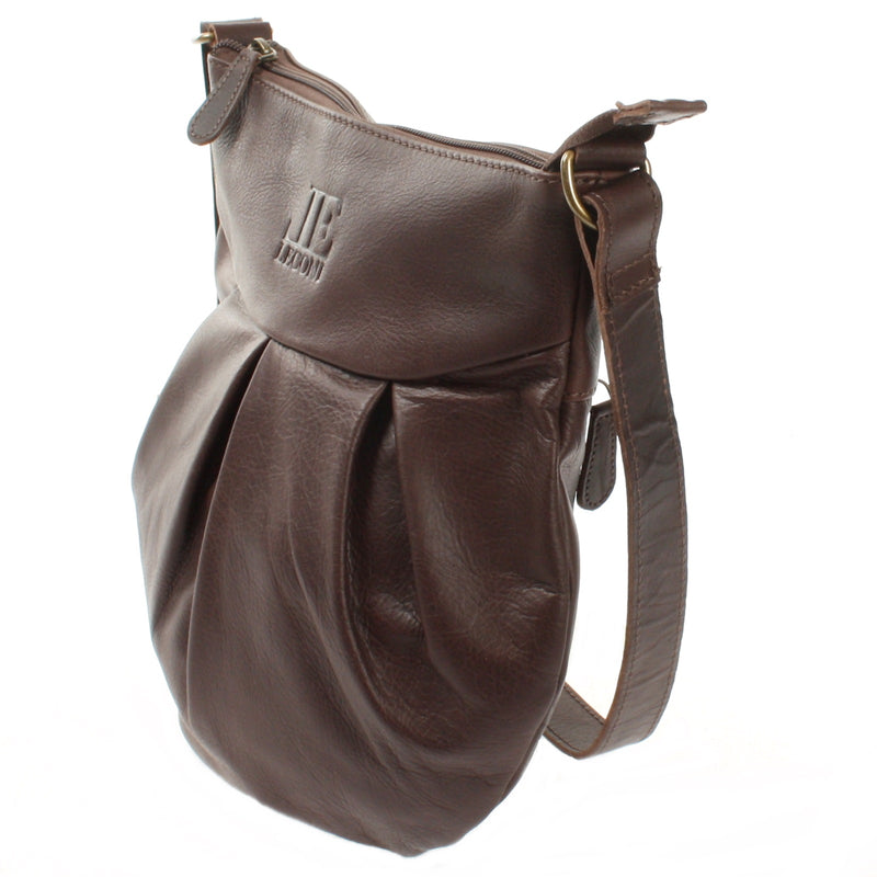 Leconi Kleine Damentasche Umhängetasche Leder Dunkelbraun LE0070