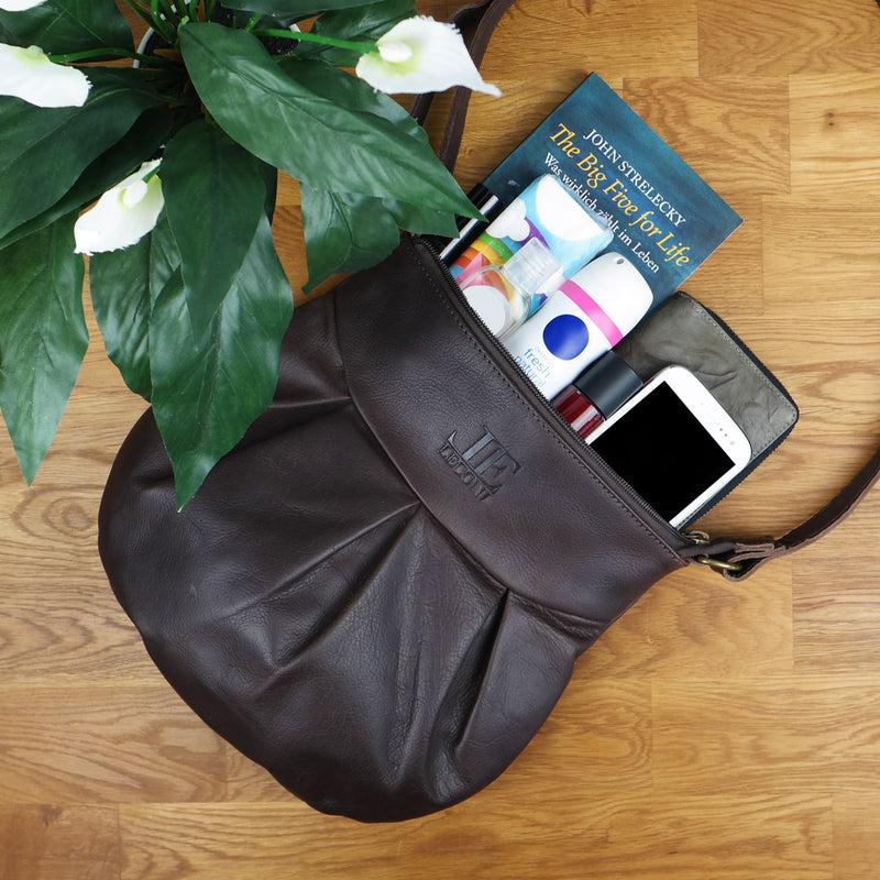 Leconi Kleine Damentasche Umhängetasche Leder Dunkelbraun LE0070