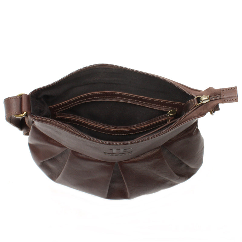 Leconi Kleine Damentasche Umhängetasche Leder Dunkelbraun LE0070