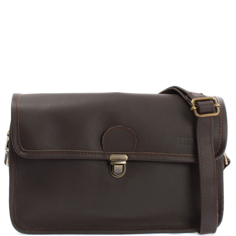 Leconi kleine Damentasche Umhängetasche Leder dunkelbraun LE3044