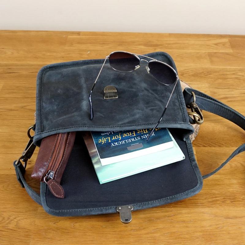 Leconi Kleine Damentasche Umhängetasche Leder Grau LE3041