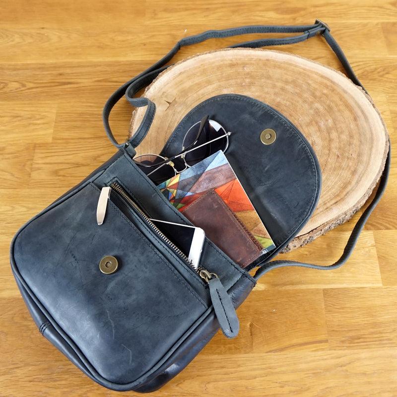 Leconi Kleine Damentasche Umhängetasche Ledertasche Leder Grau LE3047