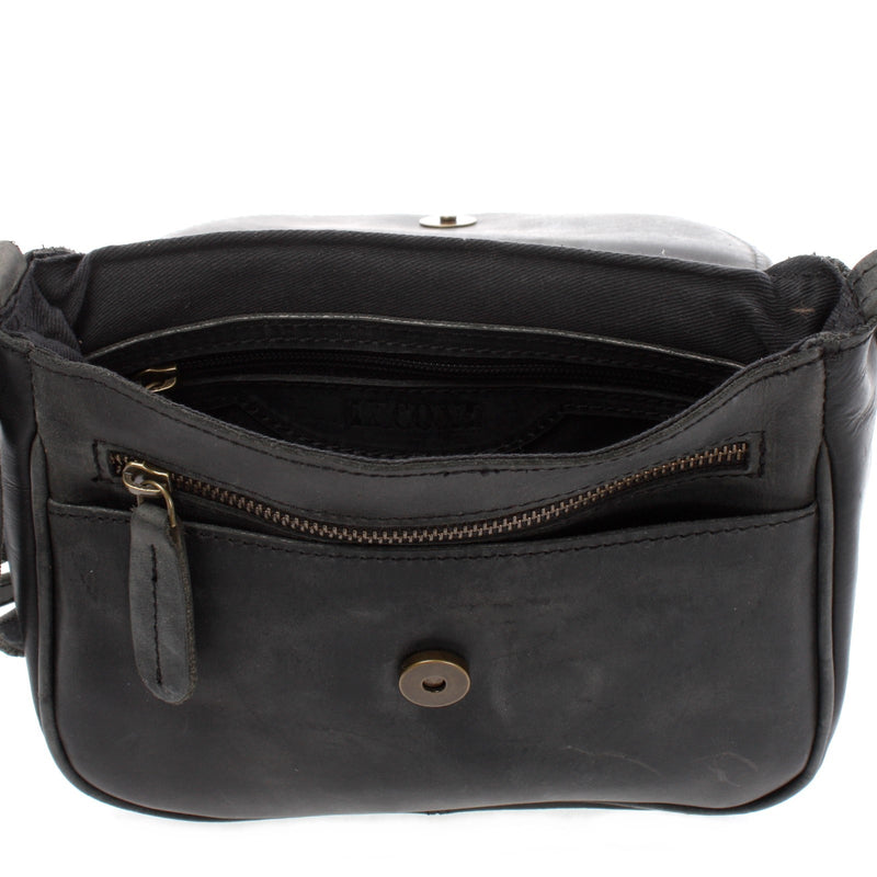 Leconi Kleine Damentasche Umhängetasche Ledertasche Leder Grau LE3047