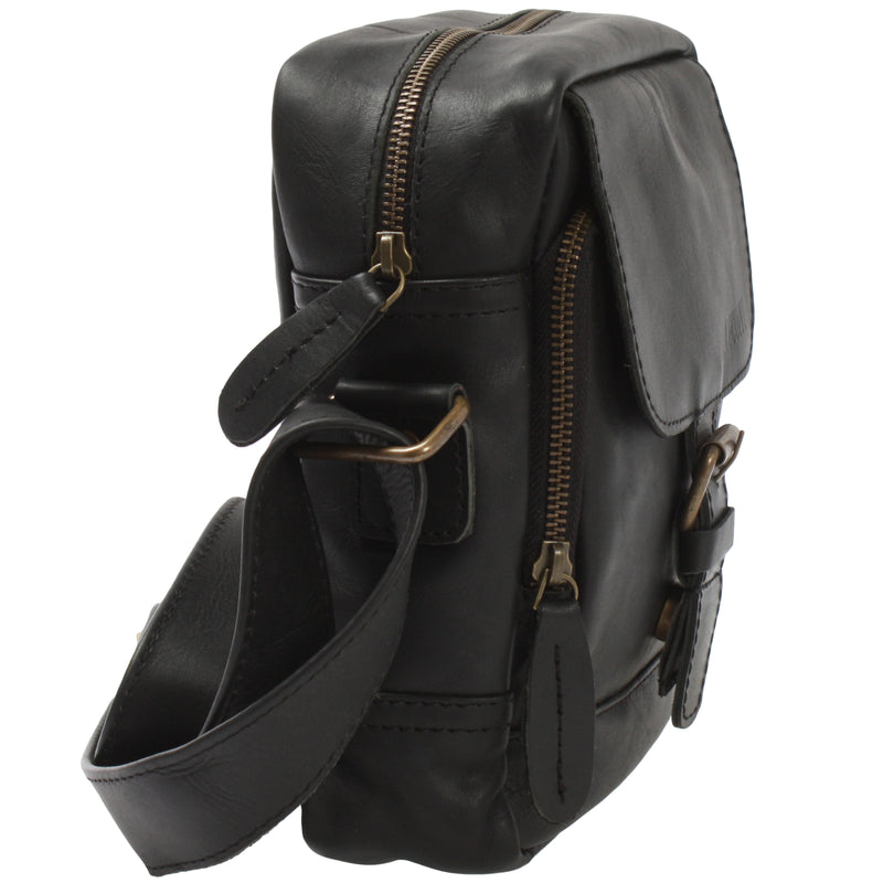 Leconi Kleine Freizeittasche Umhängetasche Schultertasche Leder Schwarz LE3042