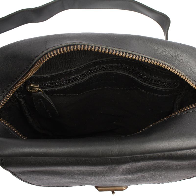 Leconi Kleine Freizeittasche Umhängetasche Schultertasche Leder Schwarz LE3042