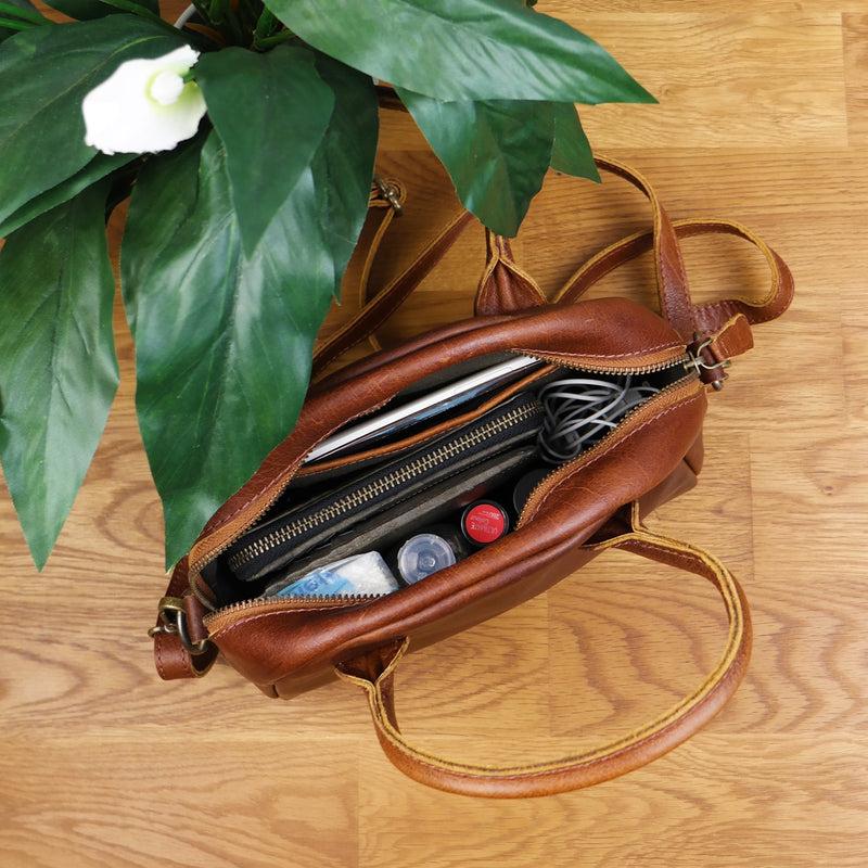 Leconi Kleine Henkeltasche Ledertasche Damentasche Leder Braun LE3083