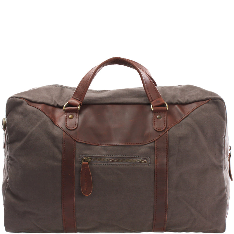 Leconi Kleine Reisetasche Handgepäck Canvas Leder Grau LE2009